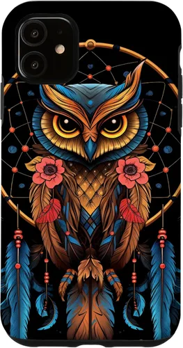 Vista 8 de Funda para iPhone 17 con diseño de plumas indias nativas americanas y búho