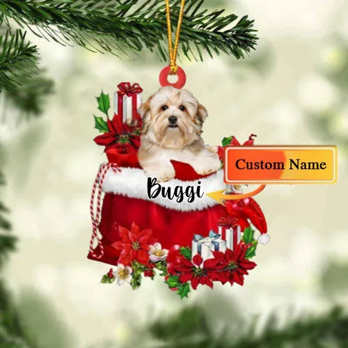Vista 77 de Perro Akita Inu personalizado en bolsa de regalo, adorno de Navidad, nombre personalizado, regalo para amantes de los perros, familia, Navidad