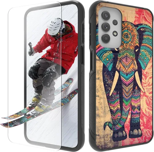 Vista 21 de Funda para Samsung Galaxy A13/A04/A04S/A23/A32 5G con protector de pantalla, parte trasera con textura de policarbonato duro, hermosa flor, diseño