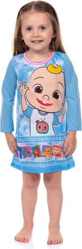 Vista 3 de Komar Kids CoComelon - Camisón de personaje JJ para niñas pequeñas con vestido de muñeca a juego, Azul bebé