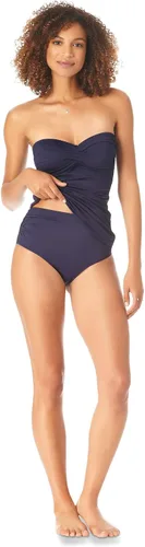 Vista 7 de Anne Cole Top de natación tankini con nudo frontal fruncido para mujer, Verde