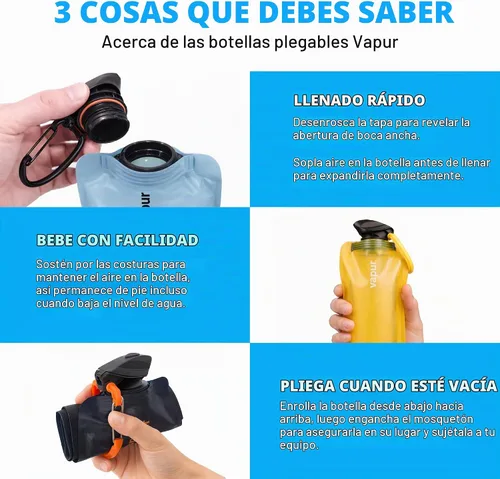 Vista 6 de Vapur Botella Flexible y Plegable de Boca Ancha Anti-Botella con Mosquetón Desmontable, Hidratación Conveniente y Portátil para Viajes y Aventuras
