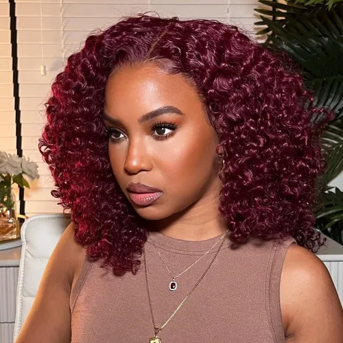 Vista 11 de Pelucas cortas de 10 pulgadas estilo Bob 13x4 con ondas profundas, peluca de pelo humano estilo Bob con encaje frontal HD de 200% de densidad