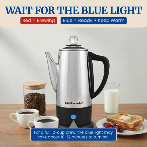 Vista 2 de Elite Gourmet Percolador eléctrico de café de 12 tazas, mantiene el calor
