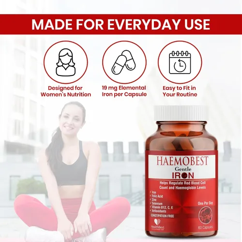 Vista 4 de HealthBest Cápsulas de hierro de alta potencia suaves 100mg Hierro de liberación lenta para una absorción más rápida, sin estreñimiento Vitamina
