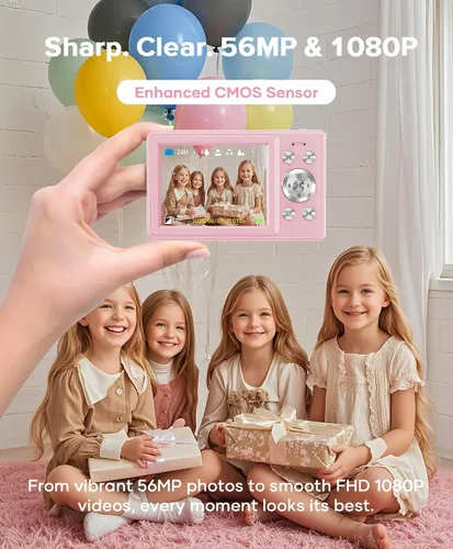 Vista 2 de WONNIE Cámara digital de 56 MP, FHD 1080P para apuntar y disparar con tarjeta SD de 32 GB, 2 baterías y cordón, ideal para niños y adolescentes