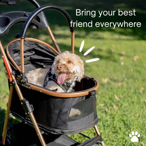 Vista 6 de Cochecito para mascotas para perros y gatos pequeños, plegable para perros pequeños/medianos y gatos de hasta 50 libras, transportador extraíble
