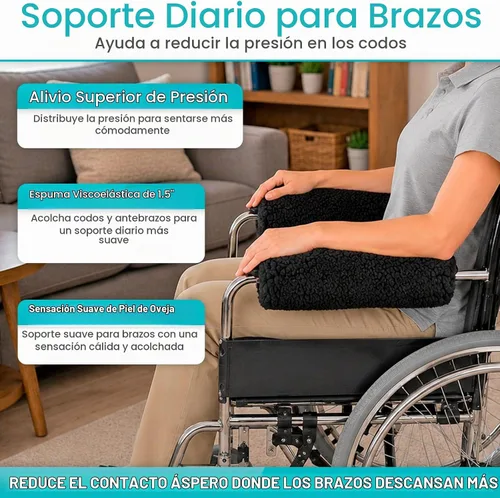 Vista 3 de Cubiertas para apoyabrazos de silla de ruedas Vive (par) - Almohadillas de espuma viscoelástica y piel de oveja para apoyabrazos de silla de ruedas