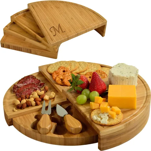 Vista 13 de Tabla Picnic at Ascot de bambú, para aperitivos, con herramientas para queso, espirales de una cuña compacta de 13 pulgadas de diámetro, patentado
