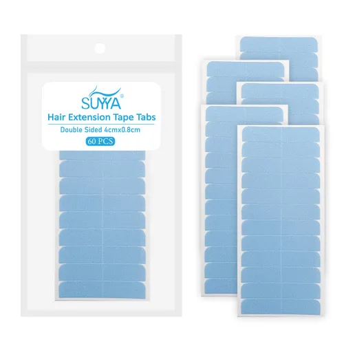 Vista 8 de SUYYA 120 pestañas de cinta de extensión de cabello de doble cara para repuesto de 1.6 in x 0.3 in (azul 120 piezas)