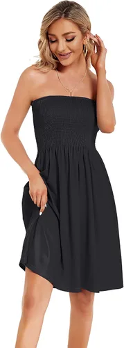 Vista 5 de CHICGAL - Vestido sin tirantes para mujer vestido de verano de estilo bohemio y con estampa floral salida de baño para el verano