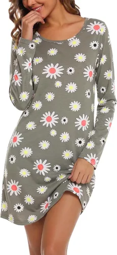 Vista 30 de ENJOYNIGHT Ropa de dormir de algodón para mujer, camisón de manga larga con estampado de camiseta para dormir ABC
