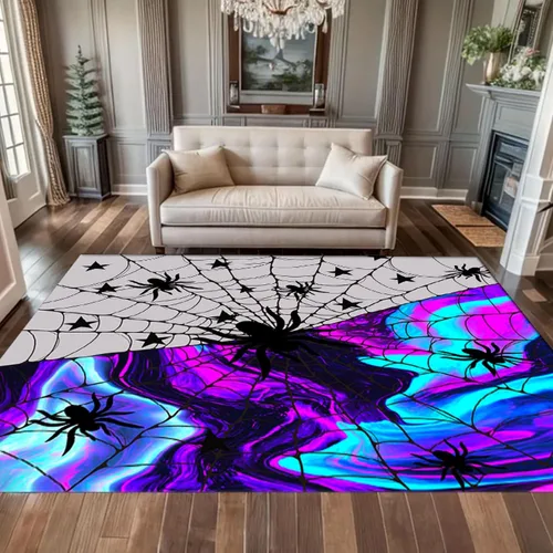 Vista 3 de Alfombra de araña negra, 3 x 4 pies, alfombra impresa en 3D de telaraña de terror, alfombra para dormitorio de niños, habitación de niños, sala