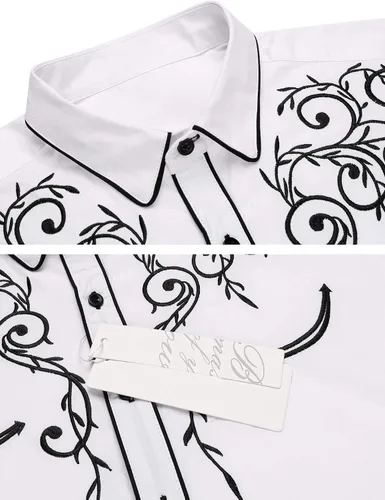 Vista 6 de Coofandy Camisa de hombre de manga larga ajustada con bordado casual de botón