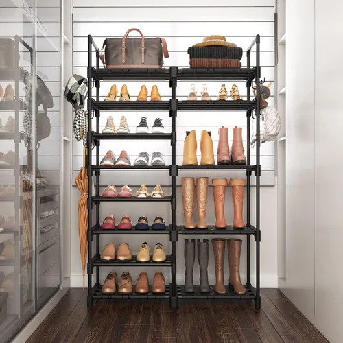 Vista 7 de ROJASOP Organizador de zapatos, zapatero de metal de 8 niveles para armario, entrada, garaje, 26-32 pares de estantes altos de almacenamiento