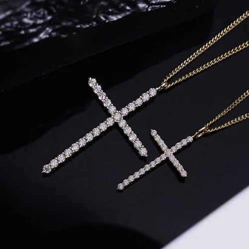 Vista 5 de Collar de cruz de moissanita para mujer, dije de crucifijo de diamante de plata de ley 925, chapado en oro blanco de 14 quilates, joyería cristiana