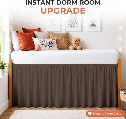 Vista 20 de Dorm Ruffle Twin XL 28" Drop Extra Long BedSkirt, Premium Brushed Microfiber Tailored Drop, Put On Elastic Long Dust Ruffle, Split Corner, Bedroom