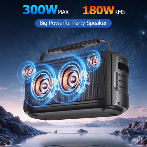 Vista 2 de Altavoz Bluetooth Portátil 300W Pico Sonido Grande Potente Fuerte Graves Profundos Boombox Inalámbrico Grande con Subwoofer DSP Luz LED para Fiestas