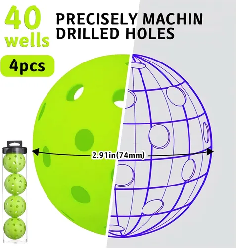 Vista 2 de Bolas de pickleball para exteriores, juego de bolas de pickleball compatibles con USAPA (40 agujeros, 4 unidades)