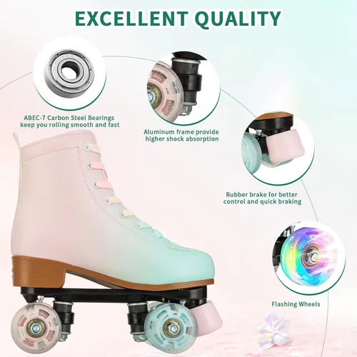 Vista 3 de jessie Patines para niña y mujer, patines de piel sintética con rueda fantástica y destello para niñas de 6 a 12 años, principiantes