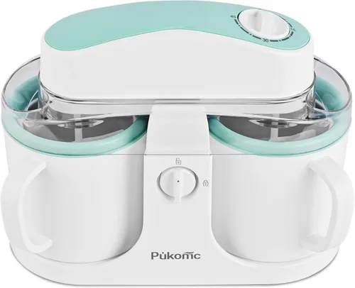 Vista 8 de Pukomc Máquina para hacer helados para uso doméstico, con dos cuencos de helado, operación simple y fácil de limpiar, color blanco