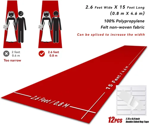 Vista 2 de EZLucky Corredor de Alfombra Roja para Fiestas, 2.6 x 15 pies, Tela No Tejida de Fieltro de 130 GSM, Alfombra Roja de Hollywood para Eventos