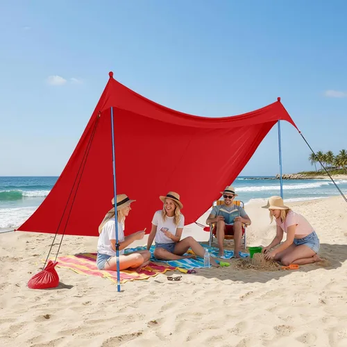 Vista 10 de CROWN SHADES Tienda de campaña de playa de 7 x 7, toldo de playa fácil de desplegar, UPF50+, 2 postes ajustables, turquesa