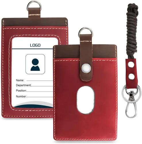 Vista 28 de Boshiho. Funda vertical, de piel, para tarjeta de identificación con cordón resistente., Negro