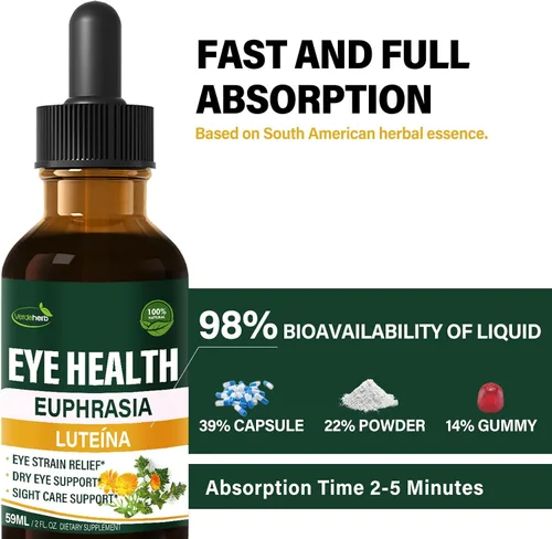 Vista 4 de Eyebright - Gotas para la salud de los ojos, extracto líquido de arándano y luteína, suplemento herbario para aliviar la fatiga ocular y apoyo