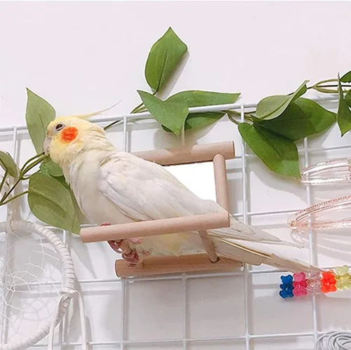 Vista 2 de JIYAN Espejo de pájaro columpio para pájaros, jaula de loro, juego colgante con espejo para guacamayo, cacatúa, cacatúa, conure, tortolitos, canarios