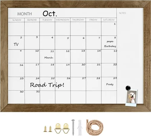 Vista 9 de TORASO Pizarra blanca de borrado en seco y calendario mensual, marco negro, tablero de planificación de tamaño pequeño para oficina, escuela