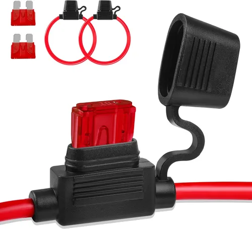 Vista 10 de Portafusibles en línea 12V, paquete de 2, portafusibles de hoja impermeable de 8 AWG de 11.8 pulgadas, portafusibles en línea 12V con 2 fusibles