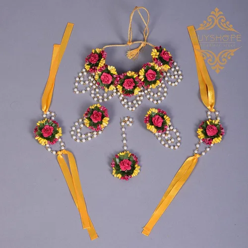 Vista 2 de Rossecjewel - Juego de joyas de flores indias Gota Patti para Haldi Mehandi, baby shower, boda, mujeres y niñas, el mejor regalo para Año Nuevo