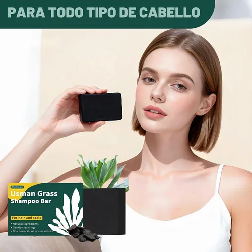 Vista 5 de Usma Grass - Barra de champú sólido para oscurecer el crecimiento, jugo Usman gris reductor Polygonum Black Jabón, cabello gris inversa rutina He