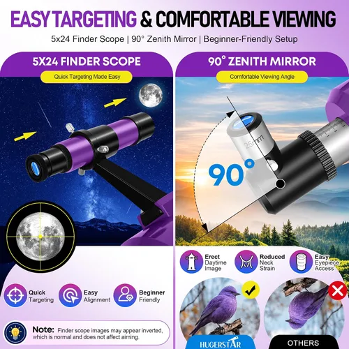 Vista 5 de Telescope for Adults & Kids, 90mm Aperture 600mm Refractor Telescope for Astronomy Beginners, Portable Travel Telescopes with Tripod, Phone Adapter