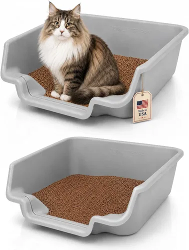 Vista 18 de KittyGoHere - Caja de arena para gatos mayores, sartén pequeña con cuchara jumbo de mango largo, caja de arena para gatos de entrada baja, ligera
