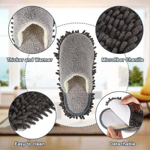 Vista 4 de Jecery 2 pares de pantuflas de microfibra para limpieza de suelos de chenilla, limpiadores de tabla base, herramientas de limpieza para el hogar