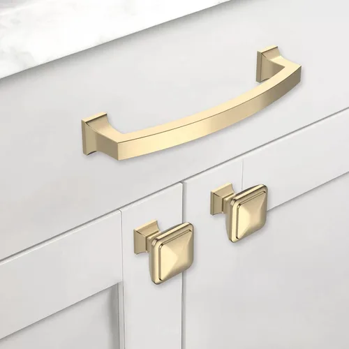 Vista 2 de Asidrama Paquete de 6 pomos de latón cepillado de 1-1/4 pulgadas para gabinetes de cocina, pomos dorados para aparadores, perillas de cajones