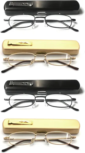 Vista 10 de Paquete de 4 lentes de lectura portátiles delgados y delgados con estuche de bolsillo para hombres y mujeres