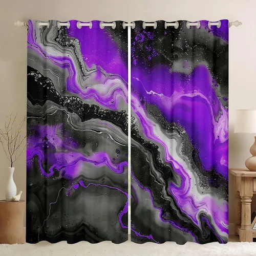 Vista 33 de Feelyou Cortinas abstractas para dormitorio, sala de estar, cortinas opacas de oscurecimiento negro y azul, con estampado de mármol, 2 paneles de 38