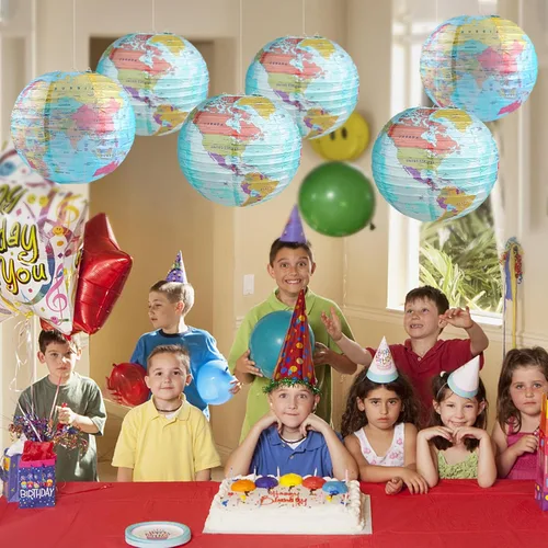 Vista 6 de 10 linternas de papel con mapa del mundo, 10 pulgadas, globos de papel, linternas de mapa, decoración de aula, mapa de viaje, linterna de papel