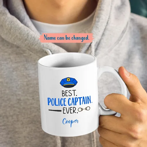 Vista 2 de Tazas Best Police Captain Ever, tazas de policía, taza de café personalizada de policía con nombre, regalo de oficial de policía personalizado