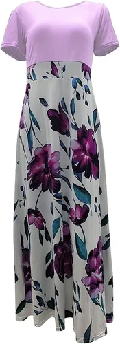Vista 3 de NIUQI Vestido largo con estampado floral para mujer cintura imperio cuello redondo patchwork estampado