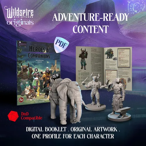 Vista 5 de Wildspire Heroes, NPC Animal Companions & Troll King para miniaturas DND a granel 1.102 in DND Minis Calabozos y Dragones Miniaturas D&D Miniaturas