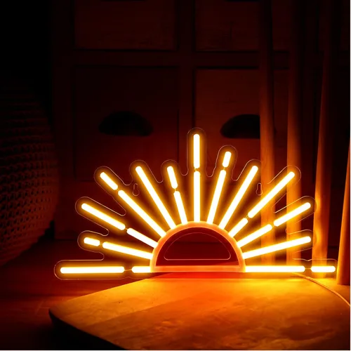 Vista 4 de Ganeen Letrero de Neón Naranja Amanecer Atardecer Arte de Pared Boho Luces de Neón para Dormitorio Sol en el Horizonte Letreros LED de Pared USB