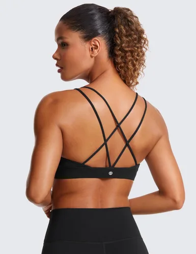 Vista 2 de CRZ YOGA Butterluxe - Brasier deportivo con tirantes delgados y cuello en V para mujer, brasier con relleno de tirantes delgados y sexy, sin
