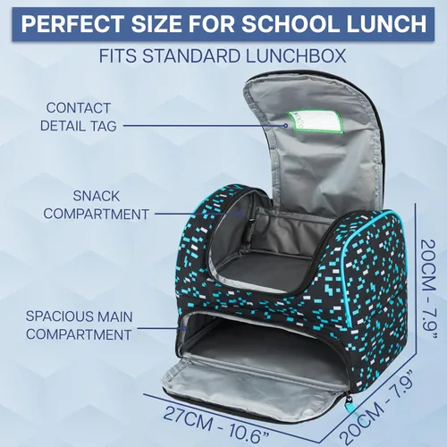Vista 3 de Get Trend Minecraft - Lonchera reutilizable con aislamiento para niños, bolsa ligera con doble compartimento con asa, se adapta a la lonchera