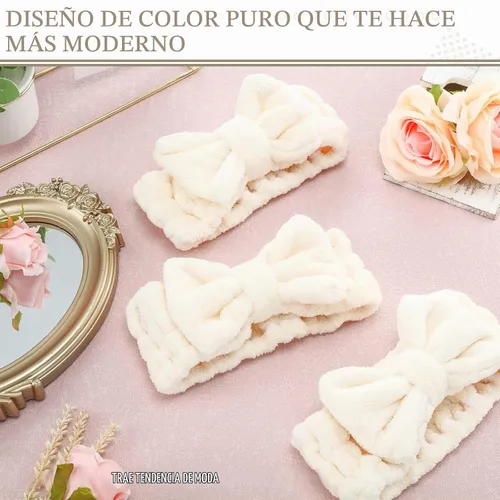 Vista 6 de Hicarer Diadema de toalla de 3 piezas para mujer, para maquillaje, spa, para lavarse la cara y la ducha (beige)