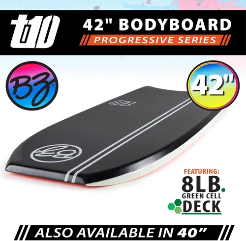 Vista 2 de BZ BodyBoards - T-10 Progressive Series Bodyboard - HDPE Slick - Crescent Tail - Núcleo PHUZION - Cubierta de 8 libras