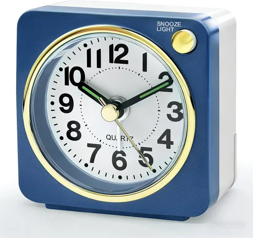 Vista 10 de Lamisola Mini reloj despertador de viaje, reloj despertador analógico de batería pequeña, relojes de mesita de noche para dormitorios, decoración